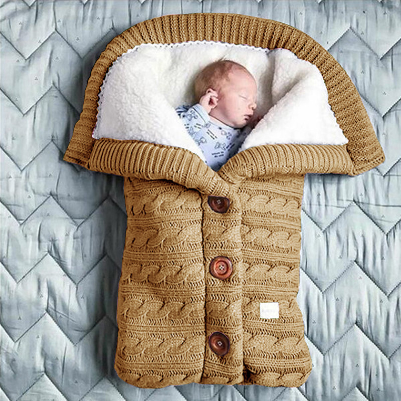 Picture of Spring Autumn Winter Knitted Sleeping Bag Baby Carriage Sleeping Bag Swaddling Cart Sleeping Bag Button Twist Sleeping Bag fleece-lined Thickened Bag