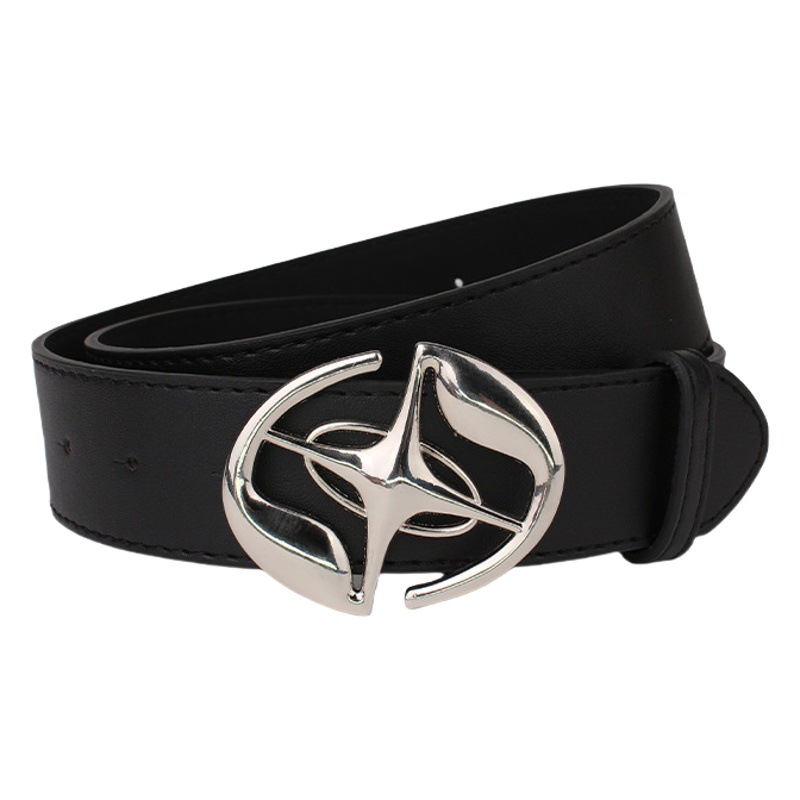 Vintage Black Belt Women's Fashion All-match Casual Belt Metal Buckle Distinctive Simple Ins Style Niche Belt