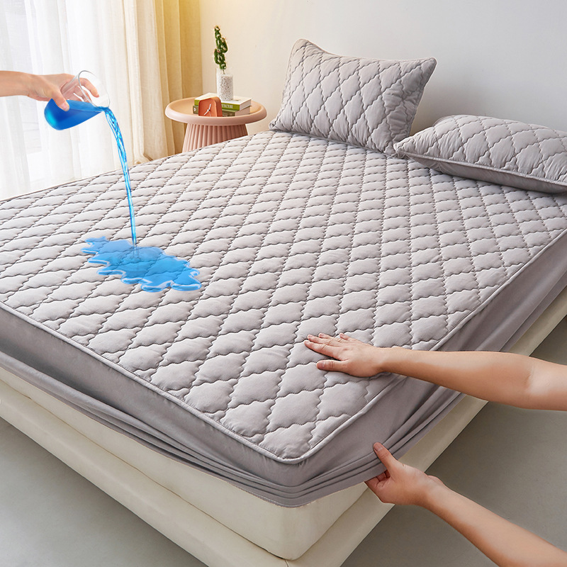 Picture of Class A water-washed cotton-padded waterproof bed hat Simmons mattress anti-slip urine-proof protective cover dust-proof bedspread three-piece set