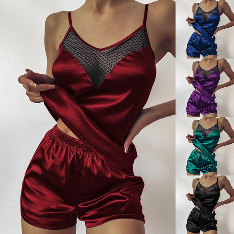 Sexy lingerie manufacturers high-end sexy lace hollow temptation women's suit women's summer silk ice silk pajamas