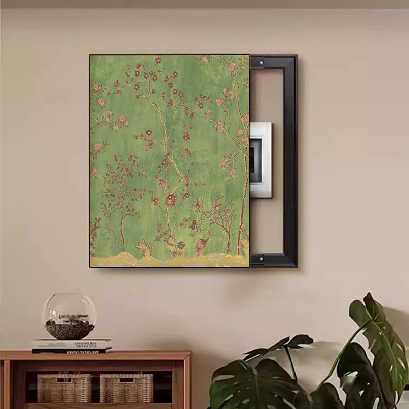 Middle-ancient style green meter box decorative painting 2024 new high-level sense distribution box ugly switch can be pushed and pulled hanging painting