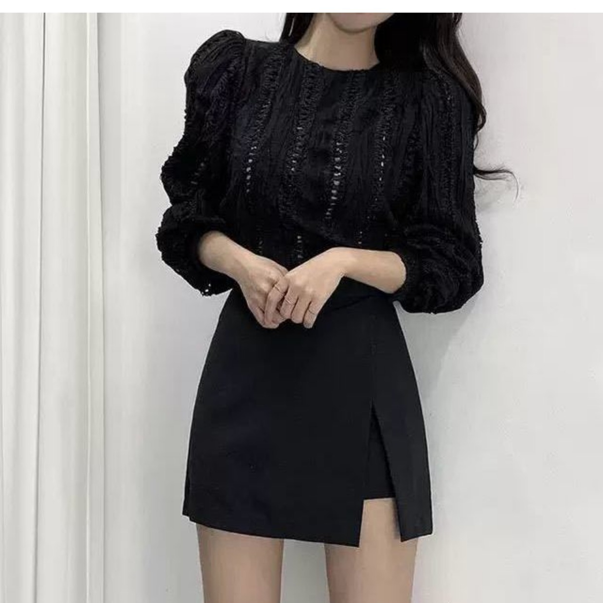2025 Anti-Exposure A-Line Wrap Skirt High-Waisted Slit Short Skirt Pants Skirt Women's Summer Black Professional Skirt