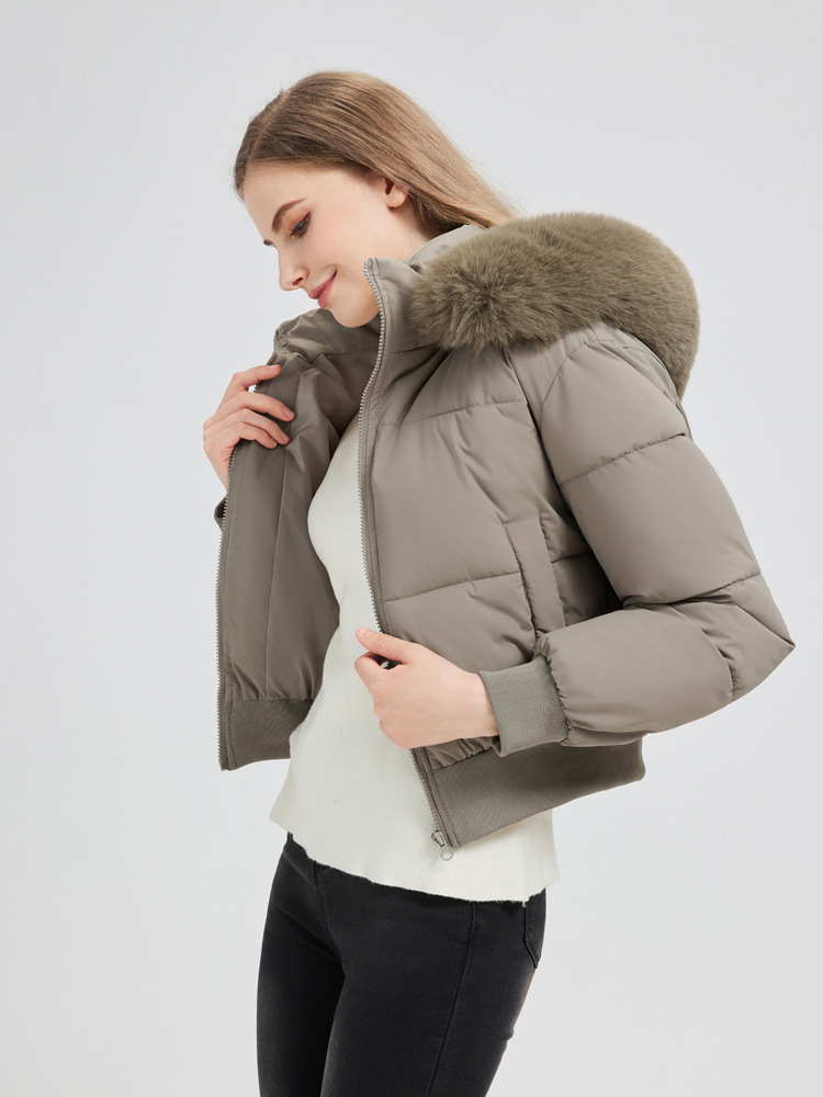 Picture of Foreign trade cross-border 2025 winter fur collar hooded waist thickened short down cotton jacket women