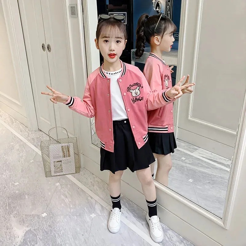 Picture of Girls' Coat New Children's Spring and Autumn Clothes Western Style Baseball Suit for Primary and Middle School Students Girls' Autumn Loose Jacket