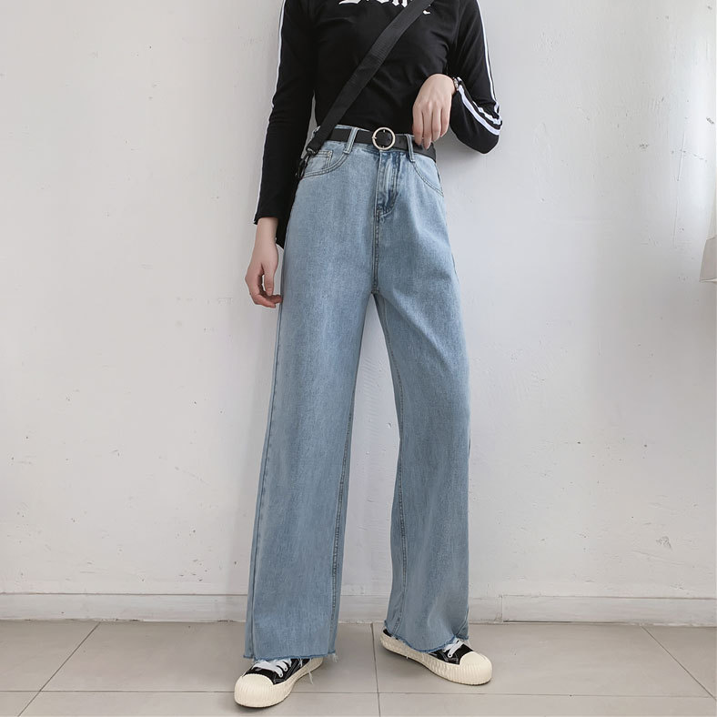 Jeans Girls Autumn New All-match Korean Style Wide-leg Pants High Waist Slimming Loose Cropped Straight Long Pants