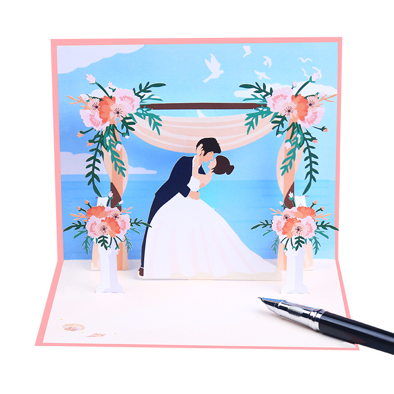 Picture of Creative Handmade Wedding Beach Wedding 3D Pop-Up Greeting Card Invitation Laser Cut Wedding Invitation Paper Carving Card