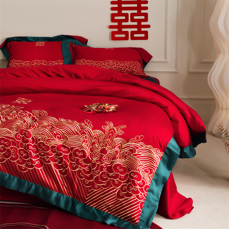 Picture of 100 long-staple cotton high-end new Chinese wedding cotton four-piece wedding cotton national tide red embroidery kit