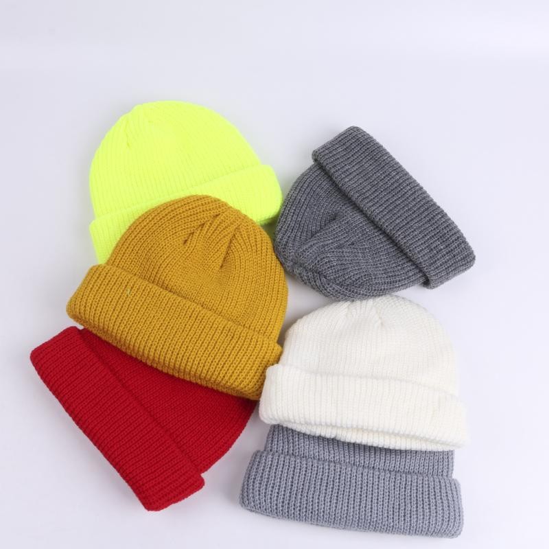 Street all-match knitted wool hat melon hat Outdoor Women's cold hat men's winter warm pullover hat middle and big children