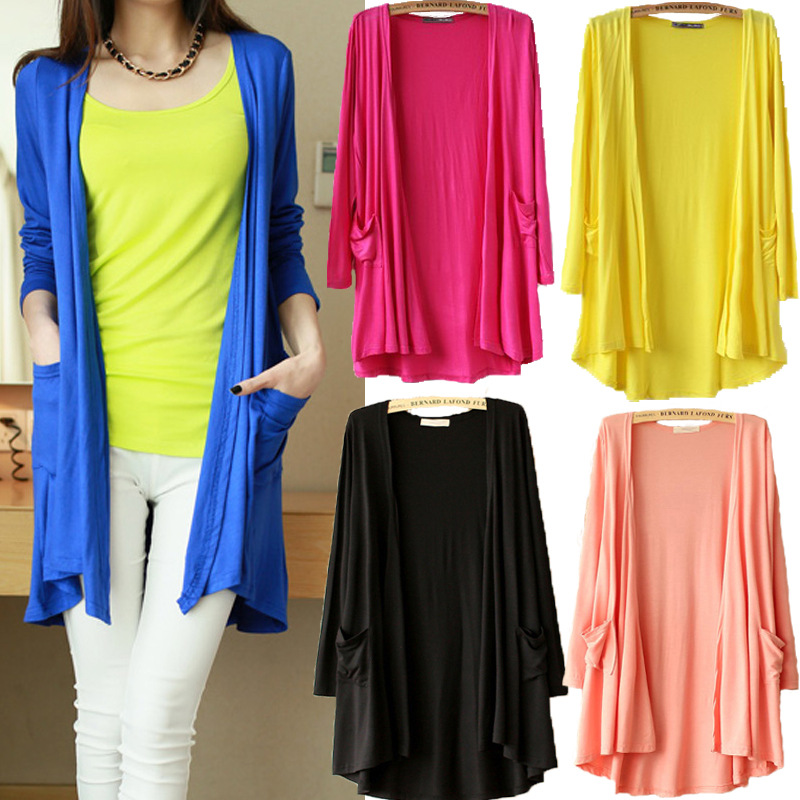 Spring and Summer Modal Pocket Cardigan Thin Candy Color Mid-length Base Jacket Sunscreen Large Size Trendy Air Conditioning Shirt