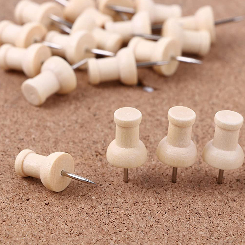 Picture of Cross-border Hot Sale 40 Boxed Wooden I-nails Wooden Pushpins Log Wood Color Cork Pushpins Photo Wall Pushpins