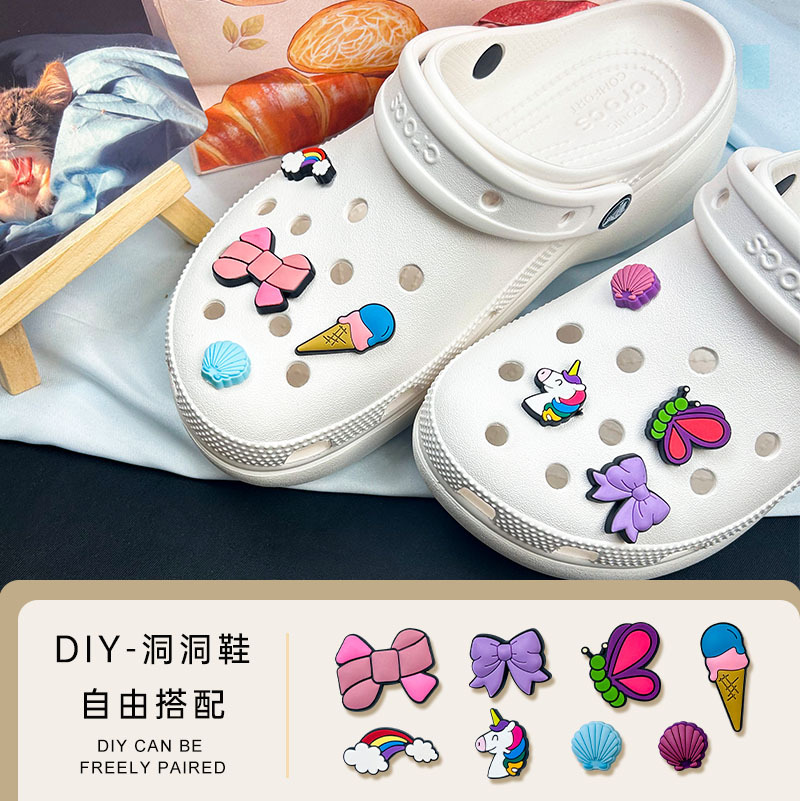 [Rainbow series] summer slippers shoe buckle hole shoes diy shoe flower accessories factory in stock wholesale
