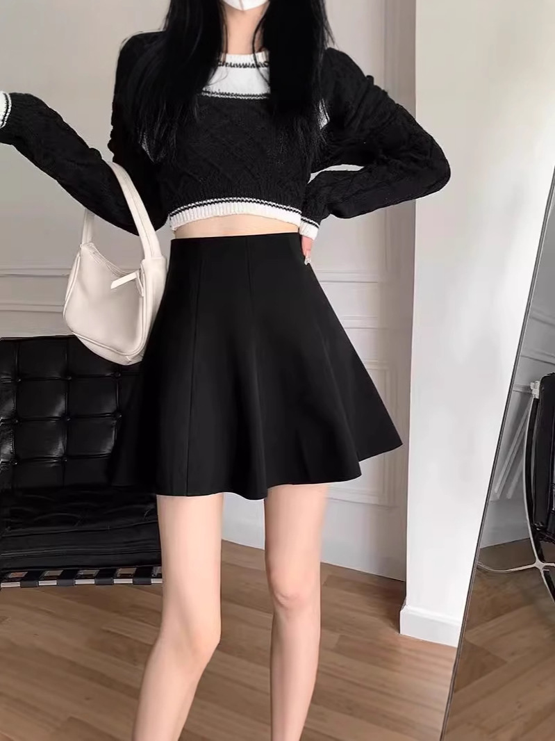 plus size chubby girl Woolen Skirt Women's Autumn New A- line Pleated Skirt High Waist Short Skirt Slimming Hip Covering Umbrella Skirt