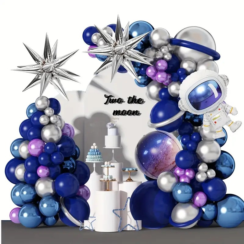 Blue Purple Cosmic Spaceman Theme Metal Latex Balloon Chain Birthday Party Holiday Decoration Cross Border Hot Sale