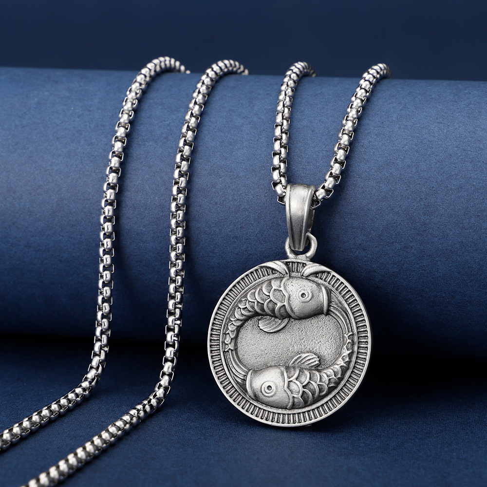 Picture of European and American men's Pisces constellation pendant Amazon popular jewelry retro titanium steel twelve Constellation necklace