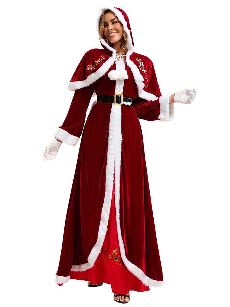 Picture of European and American Cross-Border Christmas Clothing Long-Sleeved Women's Christmas Skirt Thickeneded Santa Claus with Shawl Christmas Queen Clothing