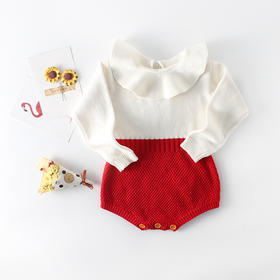 Picture of ins Hot Selling Spring and Autumn Girl Baby Baby Baby Doll Collar Knitted Wool Jumpsuit