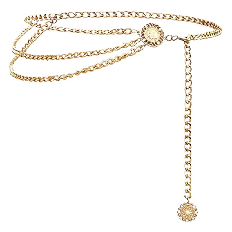 European and American Cross-border Jewelry Personalized Sunflower Round Brand Waist Chain Female Retro Temperament Ethnic Style Body Chain Female