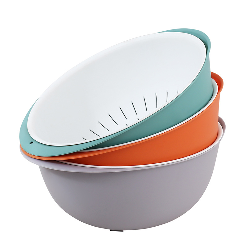 Picture of Double-layer vegetable washing basin draining basket rice washing basket four-piece set kitchen washing fruit plate living room household vegetable washing basin