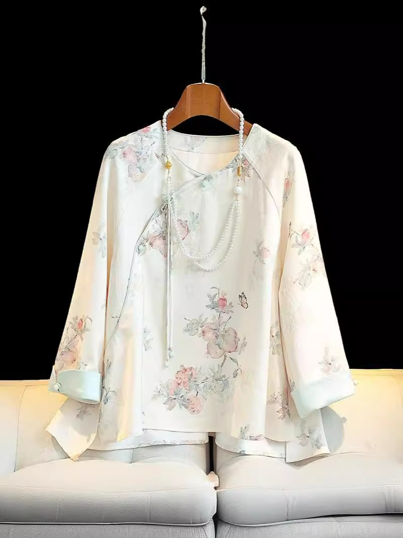 New Chinese Jacquard Shirt Women's Summer New Retro Elegant Round Neck Casual Light National Style Trendy Buckle Sweet Top