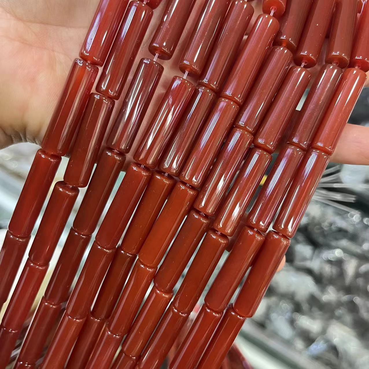 Picture of 8X30MM Cylindrical Tube Tube A Red Onyx Red Long Tube Shape Beads Tube Agate Beads