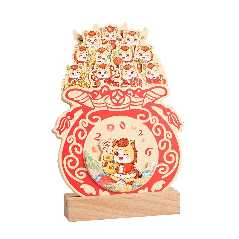 Picture of 2026 Wooden Frame Desk Calendar Cute Creative Ins Mini Desk Calendar Production Decorative Ornaments Notepad Calendar Desk Calendar