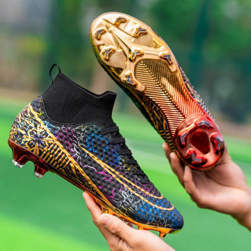 Cross-border High-top Gold-plated Spike Football Shoes for Adult Male and Female Students Natural Lawn Children's Competition Training Shoes