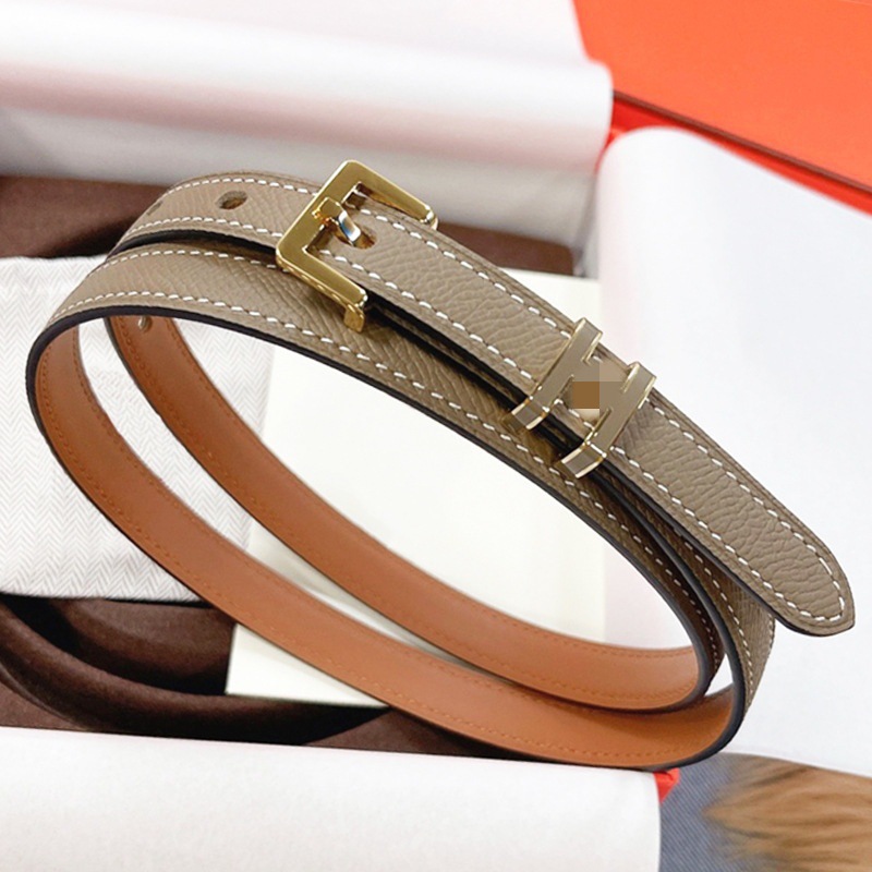 1.5 Thin Decorative Versatile Belt Original Quality Letter Square Pure Copper Pin Buckle Leather Belt for Women Top Layer Cowhide