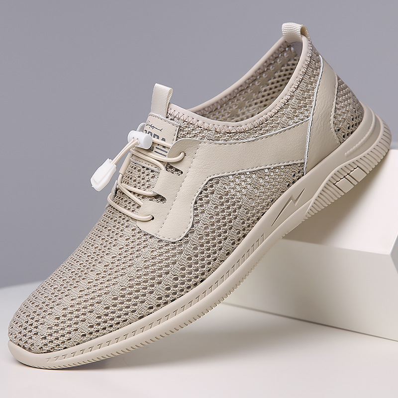 Men's Shoes Summer New Flying Mesh Shoes Slip-on All-match Fashionable Breathable Hollow-out Lightweight Soft-soled Mesh Shoes