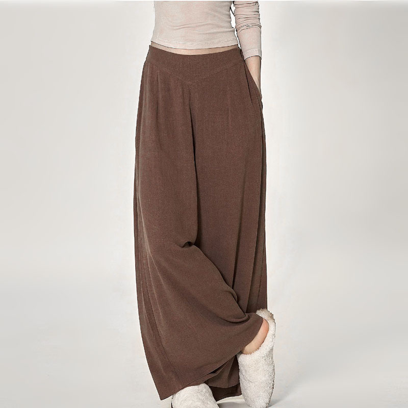 Picture of Cotton and linen wide-leg pants women's high waist draping loose straight dance long pants modern classical dance practice clothing adult