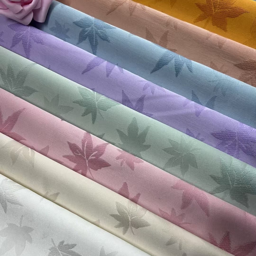 New Dark Pattern Imitation Acetate Maple Leaf Jacquard Improved Chinese Style Cheongsam Han Costume Shirt Dress Fabric in Stock