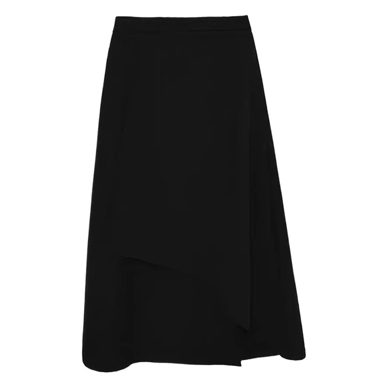 Black irregular skirt women's spring high waist A- line midi skirt Hepburn skirt 2024 New umbrella skirt bag skirt