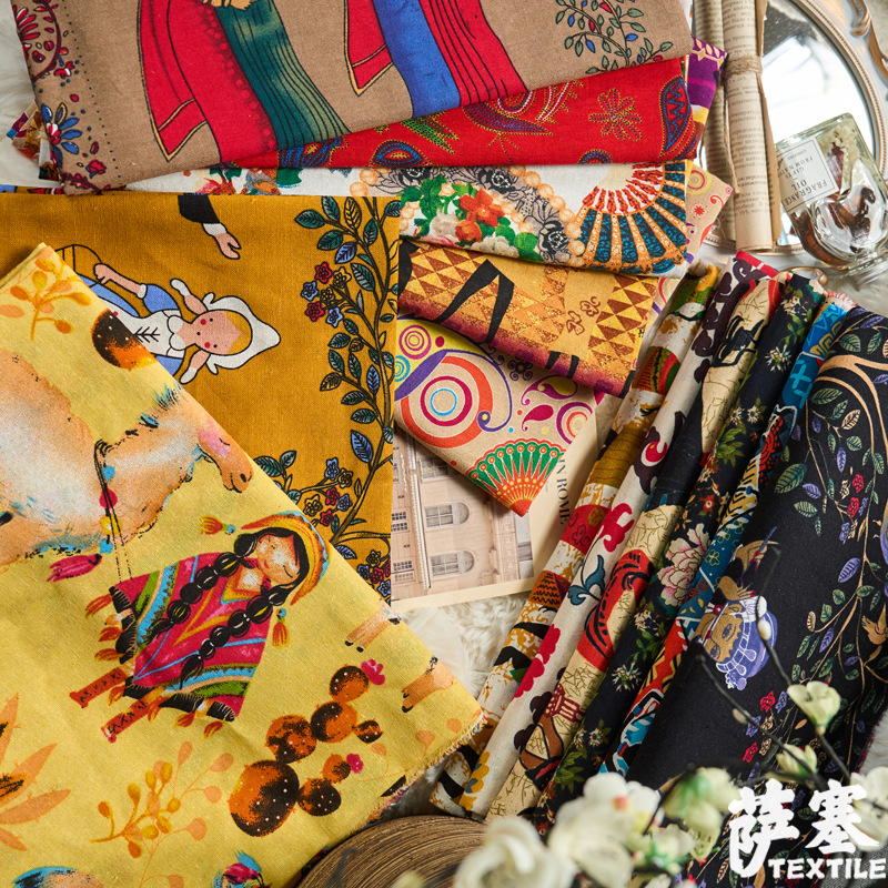 Picture of Hemp Cotton Digital Printing Fabric Ethnic Style Retro Style Bohemian Fabric Hotel Pillow Bar Tablecloth