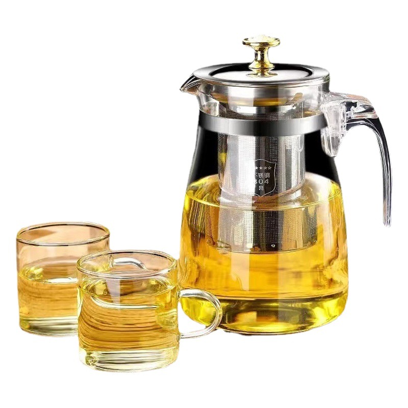 304 Stainless Steel Tea Infuser Teapot with Filter, Heat-Resistant Glass Teapot, Large Capacity Tea Pot