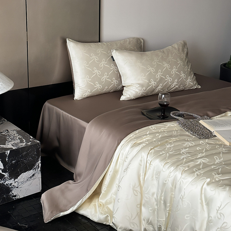 High-End Lenzing Tencel Jacquard Four-Piece Set Class a Summer Lyocell Quilt Cover Ice Silk Naked Sleeping Bedding Set