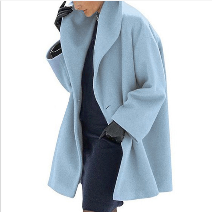 2020 European and American Women's Fashion Autumn and Winter Multicolor Round Neck Loose Hooded Woolen Coat Amazon Double-sided Woolen Coat