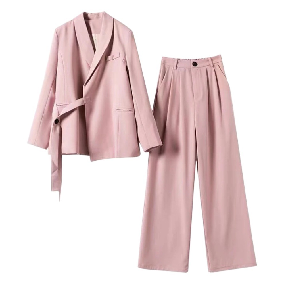 Pink Suit suit Women's 2025 Spring New Design Niche Elegant Wide Leg Pants Two-piece Set