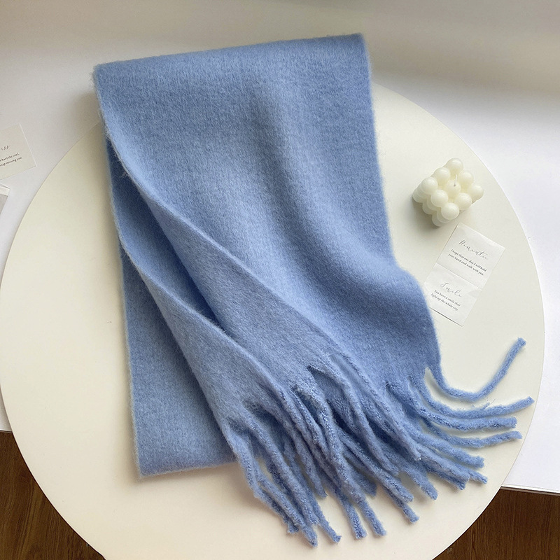Picture of Winter monochrome plush heavy weight soft fluffy lazy wind solid color large pulled wool warm scarf for students couple