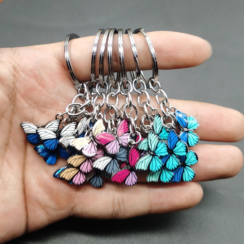 Amazon hot keychain colorful dripping butterfly pendant keychain fashion simple key ring bag pendant