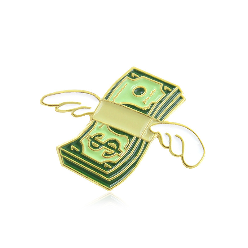 Picture of Put dollars into the bag cartoon fashion badge Flying Dollar full bag dollar creative design brooch