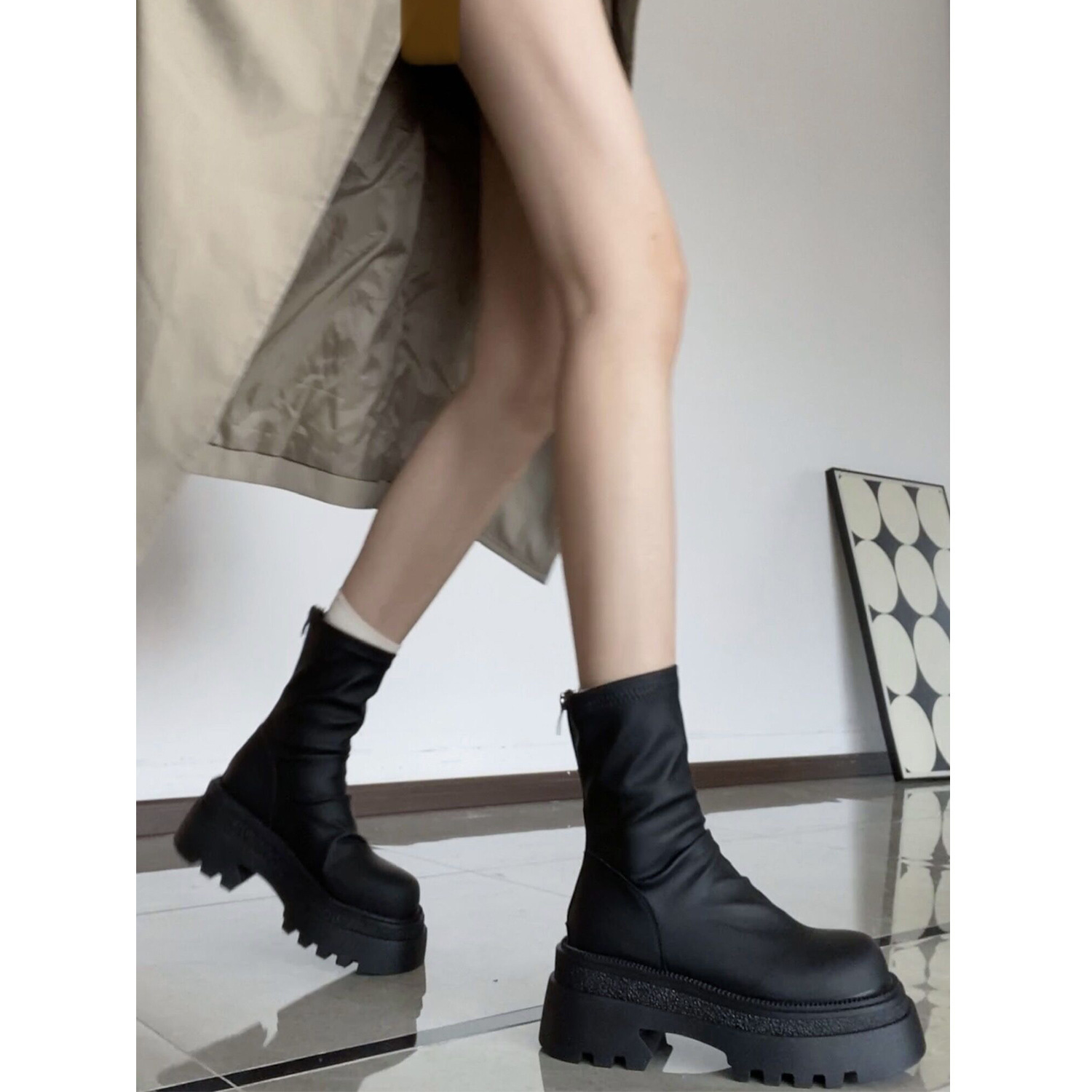 Short Boots Women's Thick-soled Stretch Boots Autumn 2024 New Skinny Boots All-match Slimming Heap Boots Small Women's Boots