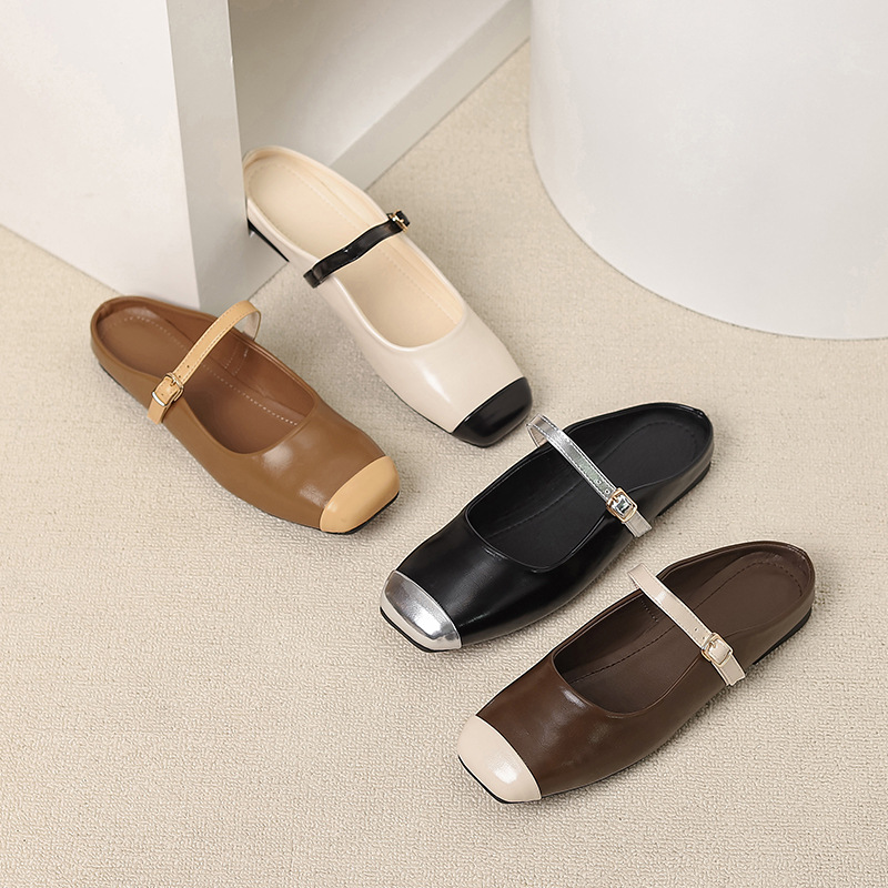 Small Fragrant Style Baotou Half Slippers Women's Spring/Summer 2024 New French Style Elegant One-word Flat Lazy Muller Shoes