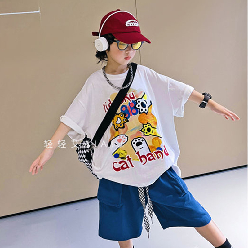 Boys' Korean-style Short-sleeved T-shirt 2023 Summer Children's Cotton Loose Half-sleeved T-shirt for Big Children's Baby Top