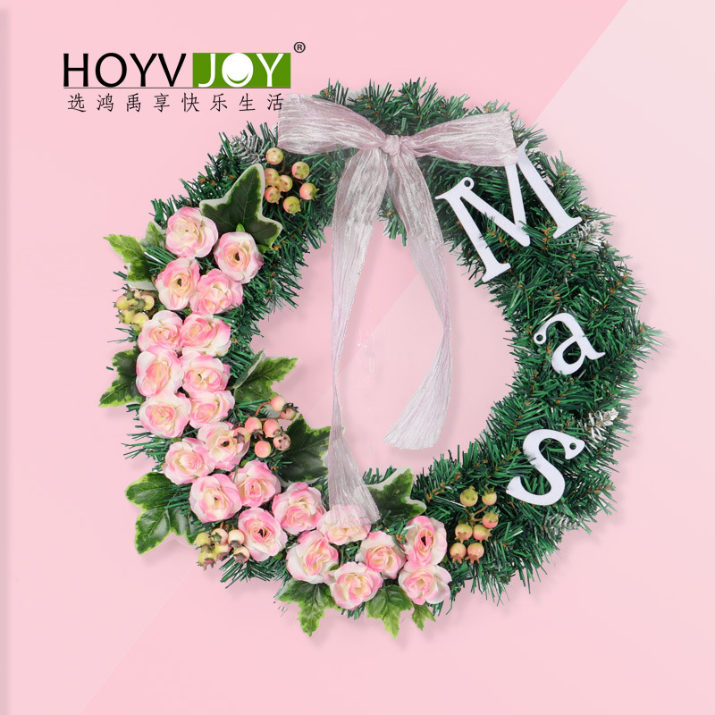 Cross-Border Christmas Garland Creative Pink Roses Hotel Window Party Holiday Decoration Pvc Rattan Garland
