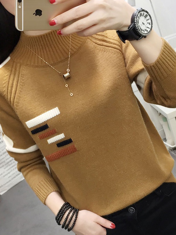 Picture of Women's Velvet Thickeneded Sweater Autumn and Winter 2024 New Half Turtleneck Popular Loose Western Style Top Knitted Bottoming Shirt
