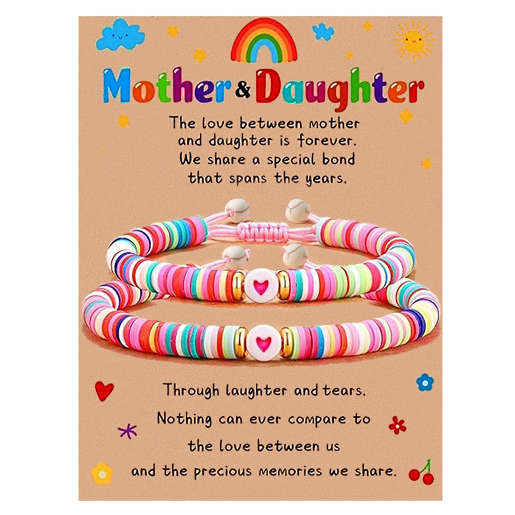 Picture of Cross-border Jewelry Temu Hot Mother's Day Bracelet Creative Soft Pottery Beaded Heart-shaped Mother and Daughter Parent-child Hand Rope for Women