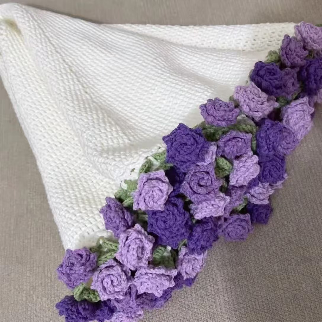Picture of Pointed Rose Bouquet Blanket Pure Hand Woven DIY Wool Material Pack Creative Crochet Flower Blanket Gift