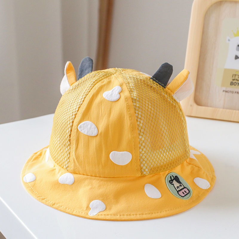 Picture of Baby Hat Spring and Summer Korean-style Sunshade Basin Hat for Boys and Girls Cute Cow Super Cute Breathable Net Fisherman Hat