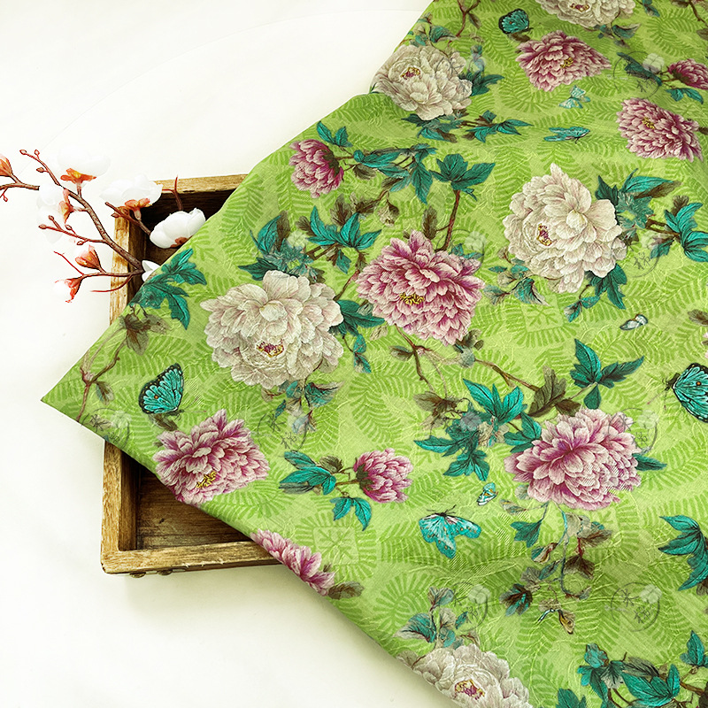 New Chinese style butterfly opera peony Hanfu cheongsam dress fabric handmade DIY fabric Tencel jacquard fabric