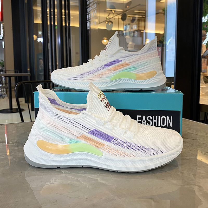 Sneaker women's lightweight running shoes 2024 Autumn New breathable flying woven non-slip soft bottom fashion all-match white shoes