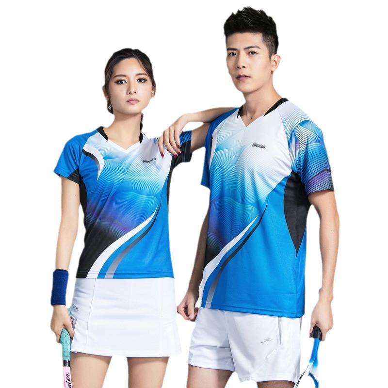 Picture of Quick-drying non-stick badminton suit women's breathable short-sleeved men's competition team uniform table tennis shirt volleyball uniform printing number